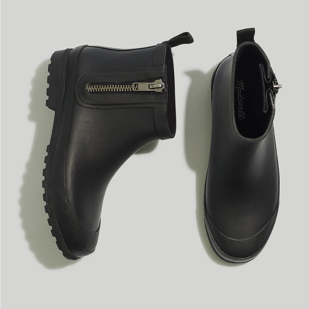 Madewell The Zip Up Lugsole Rain Boot MA441 Black 6